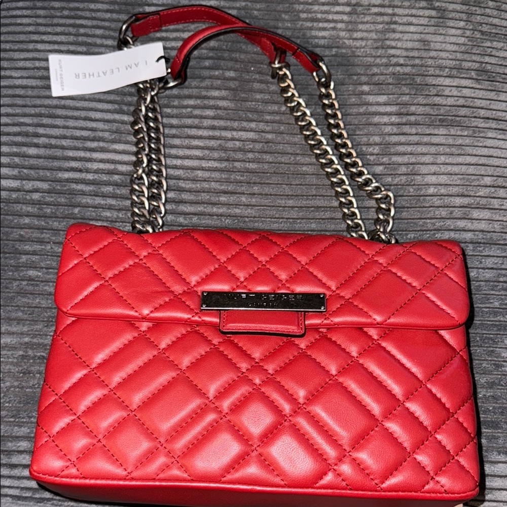 Red KURT GEIGER Quilted Shoulder Bag with Chain Strap